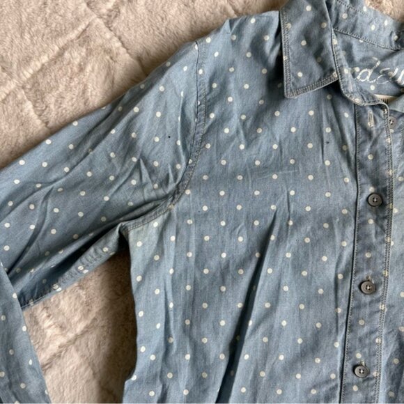 Madewell | Blue & White Polka-dot Chambray Button-Down Blouse | Size Small - Picture 6 of 12